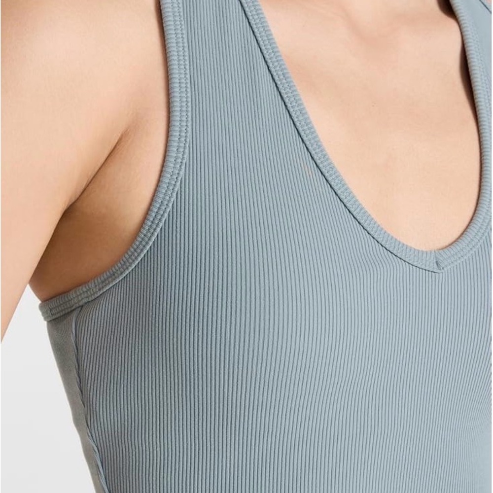 ALO Yoga Goddess Ribbed Crop Racerback Tank Cosmic Grey - Picture 3 of 7
